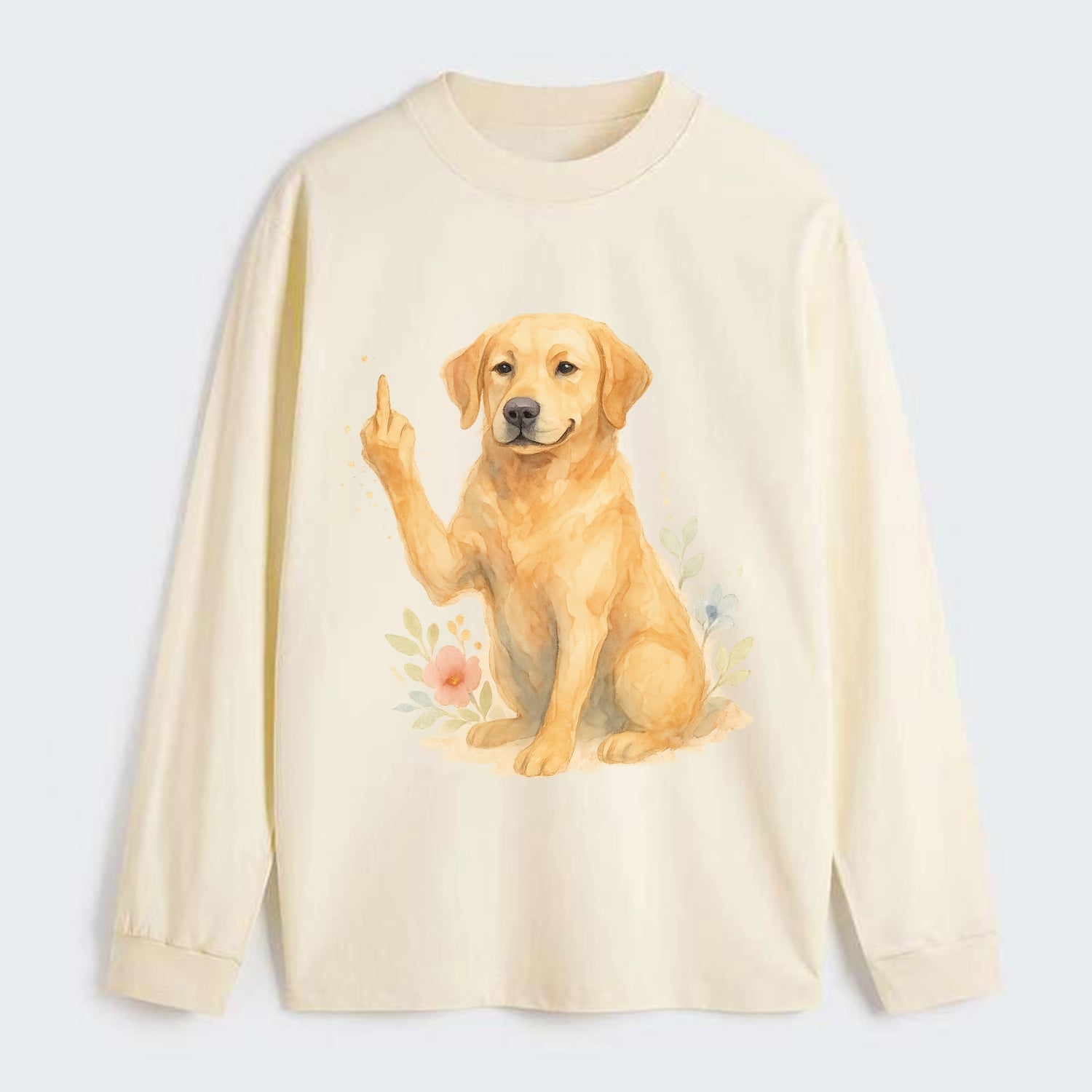 Labrador Retriever yellow sitting pretty, friendly face, strong paw up - Classic Long Sleeve Shirt - Beige