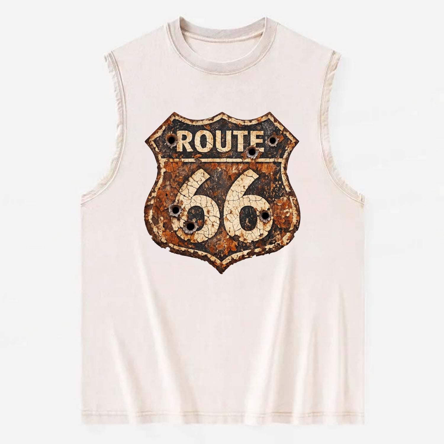 WEATHERED MARKER | Rust-aged Route 66 sign | Desert sun-bleached | Bullet - Vintage Washed Tank - Beige