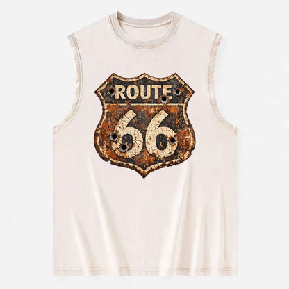 WEATHERED MARKER | Rust-aged Route 66 sign | Desert sun-bleached | Bullet - Vintage Washed Tank - Beige