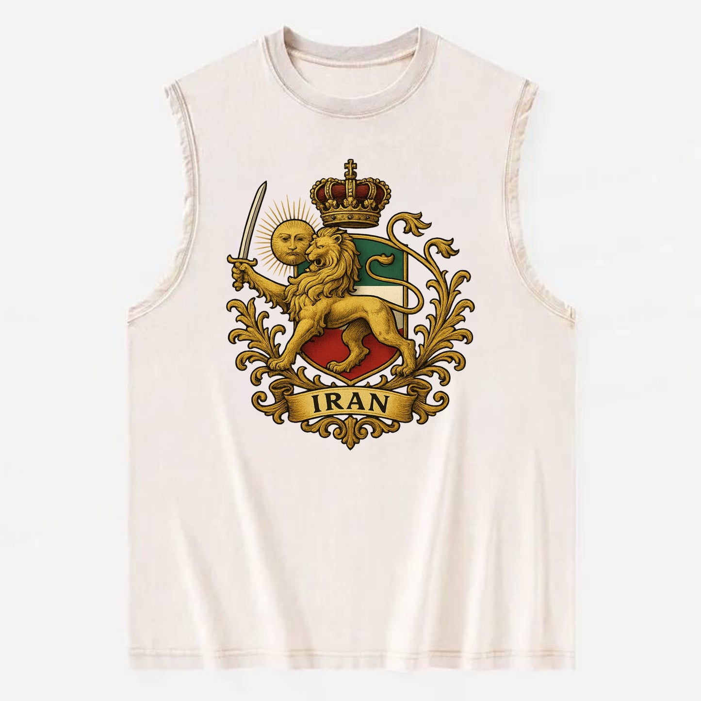 Royal Iran Coat Of Arms - Vintage Washed Tank - Beige