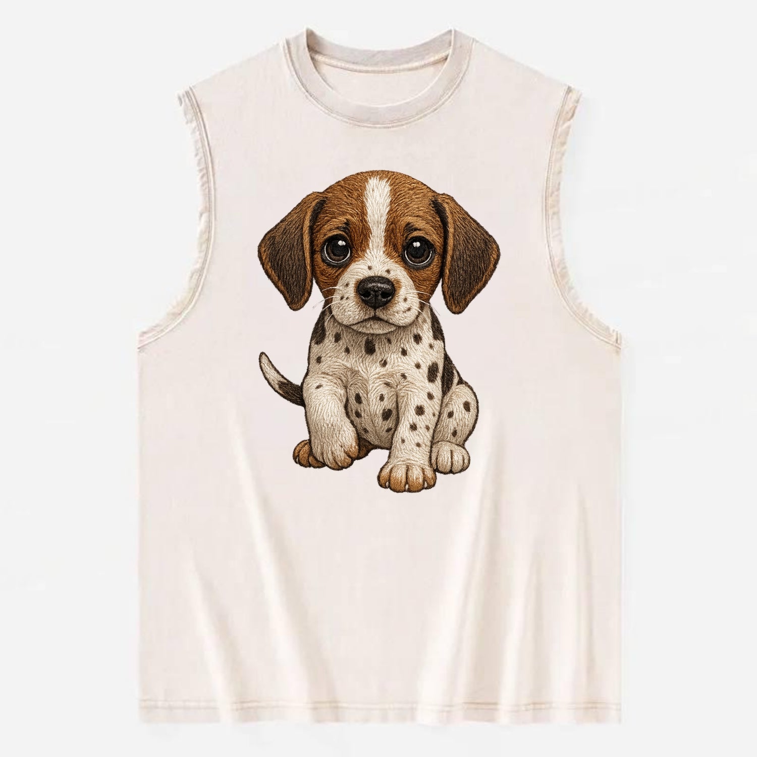 Baby Pointer Puppy - spotted coat, noble stance, alert eyes, front-facing, - Vintage Washed Tank - Beige