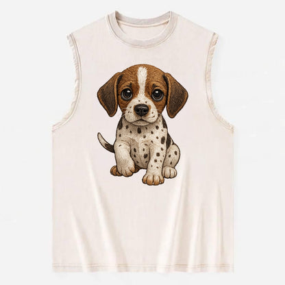 Baby Pointer Puppy - spotted coat, noble stance, alert eyes, front-facing, - Vintage Washed Tank - Beige