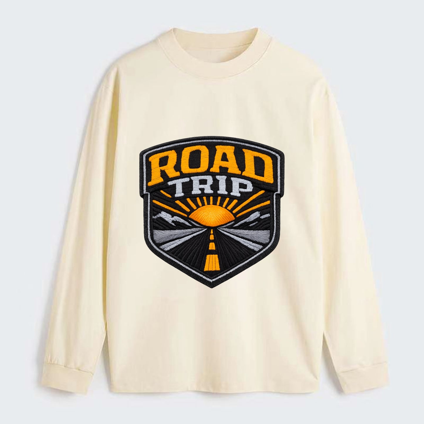 ROAD TRIP - highway and sun in orange and gray , open road - Classic Long Sleeve Shirt - Beige