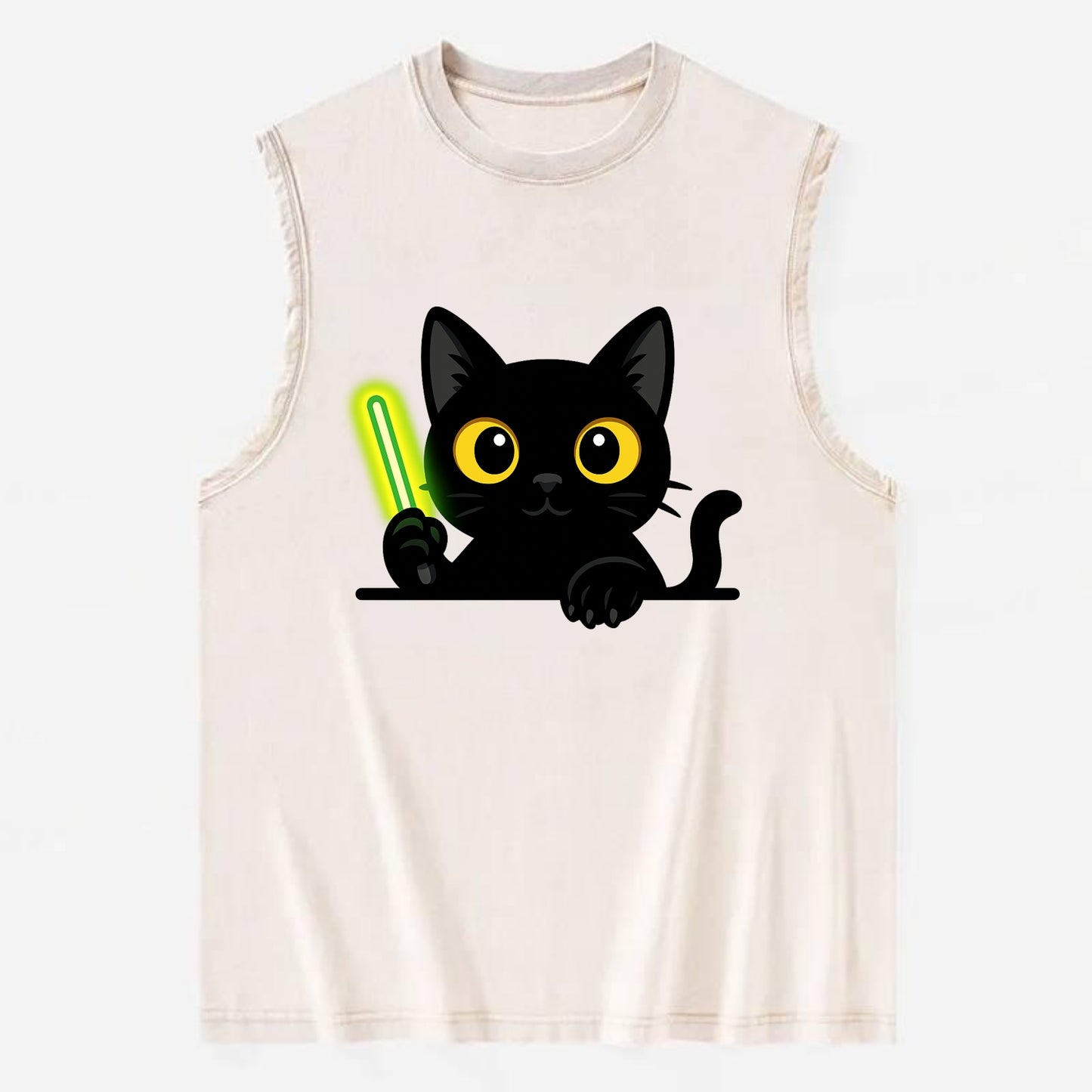 Midnight the black cat fist bumping the viewer with right paw extended. - Vintage Washed Tank - Beige