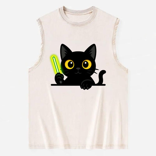 Midnight the black cat fist bumping the viewer with right paw extended. - Vintage Washed Tank