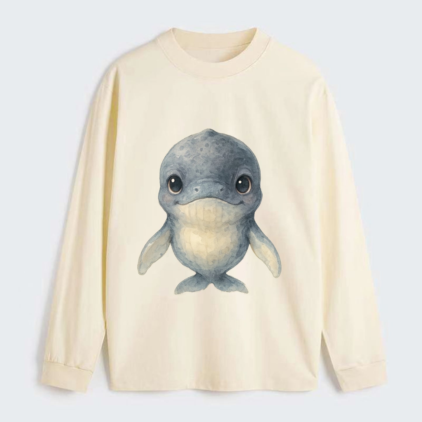 Baby Humpback Whale - dark gray with white flippers, large gentle eyes, - Classic Long Sleeve Shirt - Beige