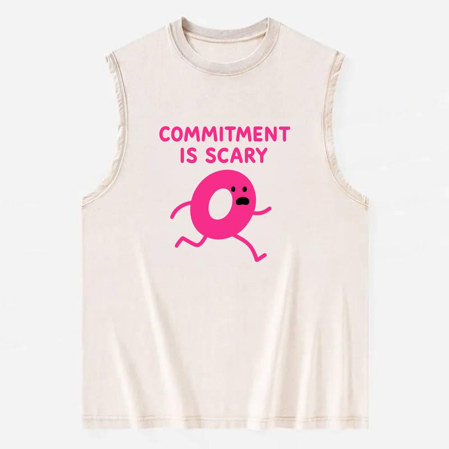 COMMITMENT IS SCARY | Terrified ring running away - Vintage Washed Tank - Beige