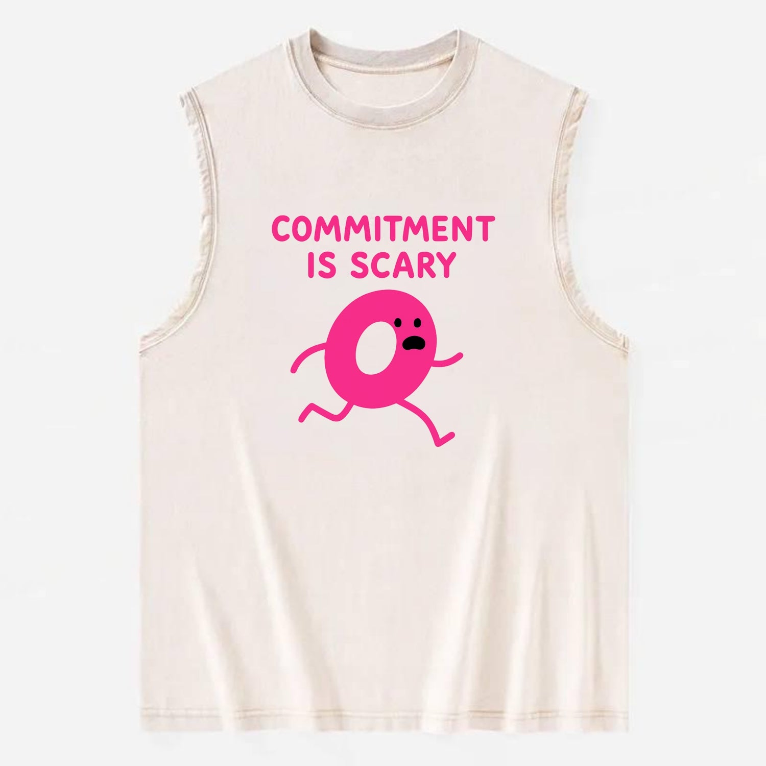 COMMITMENT IS SCARY | Terrified ring running away - Vintage Washed Tank - Beige