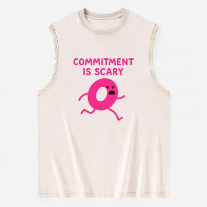COMMITMENT IS SCARY | Terrified ring running away - Vintage Washed Tank - Beige