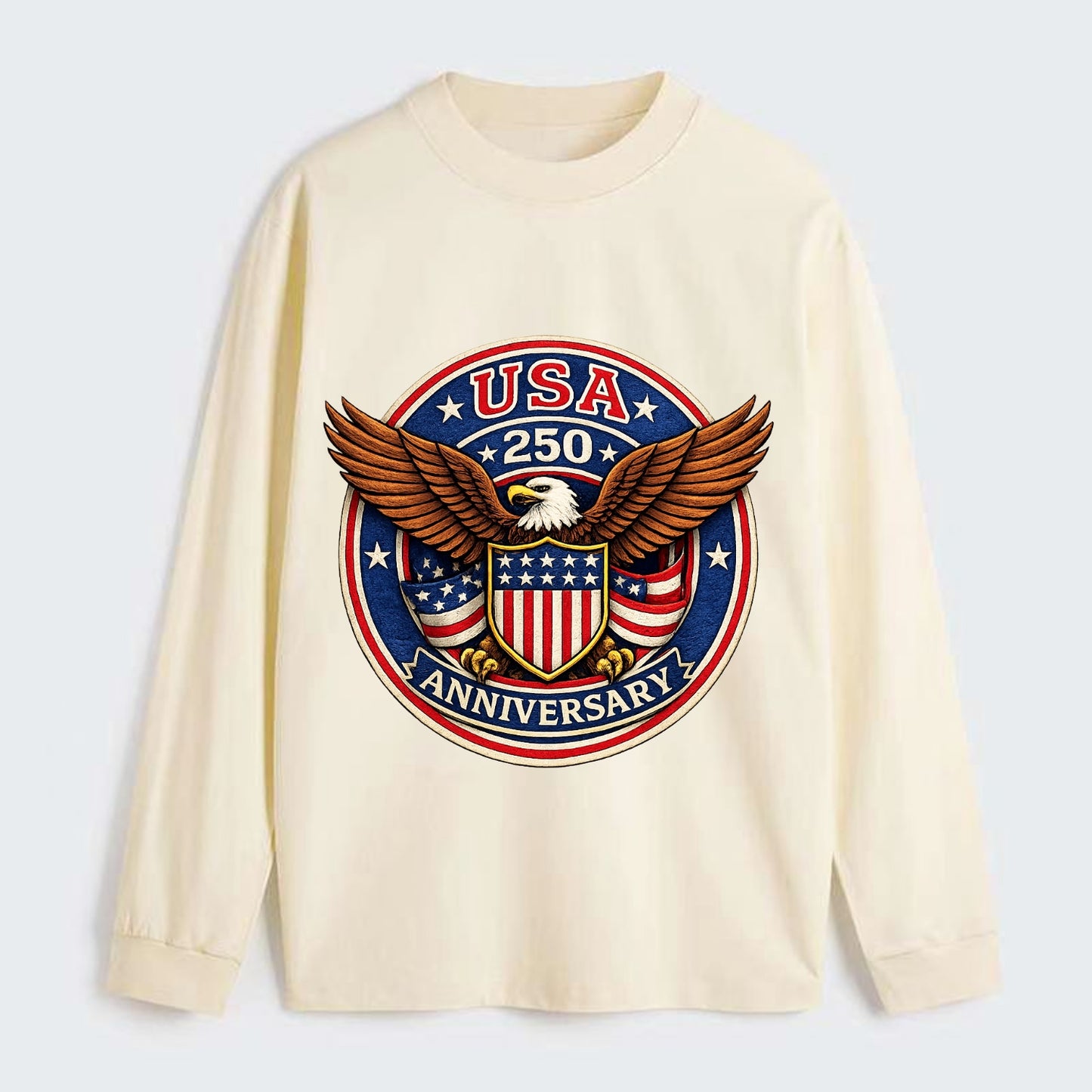Usa 250 Anniversary Eagle Shield Emblem - Classic Long Sleeve Shirt - Beige
