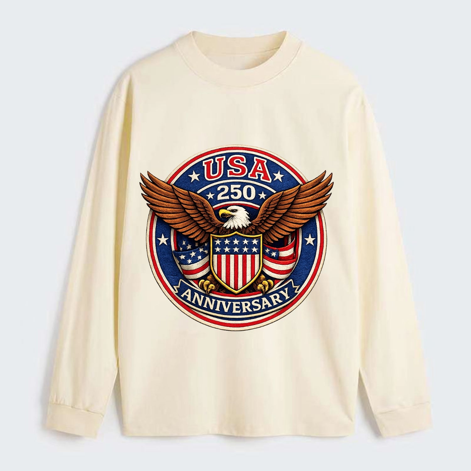 Usa 250 Anniversary Eagle Shield Emblem - Classic Long Sleeve Shirt - Beige
