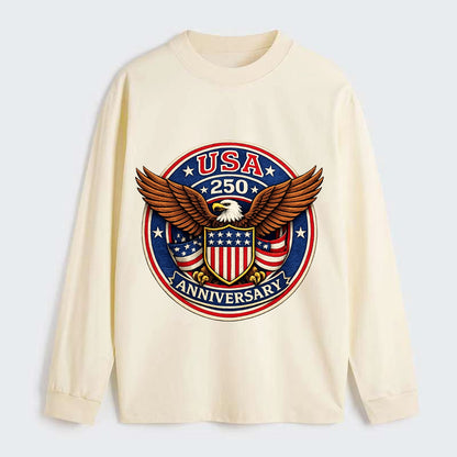 Usa 250 Anniversary Eagle Shield Emblem - Classic Long Sleeve Shirt - Beige