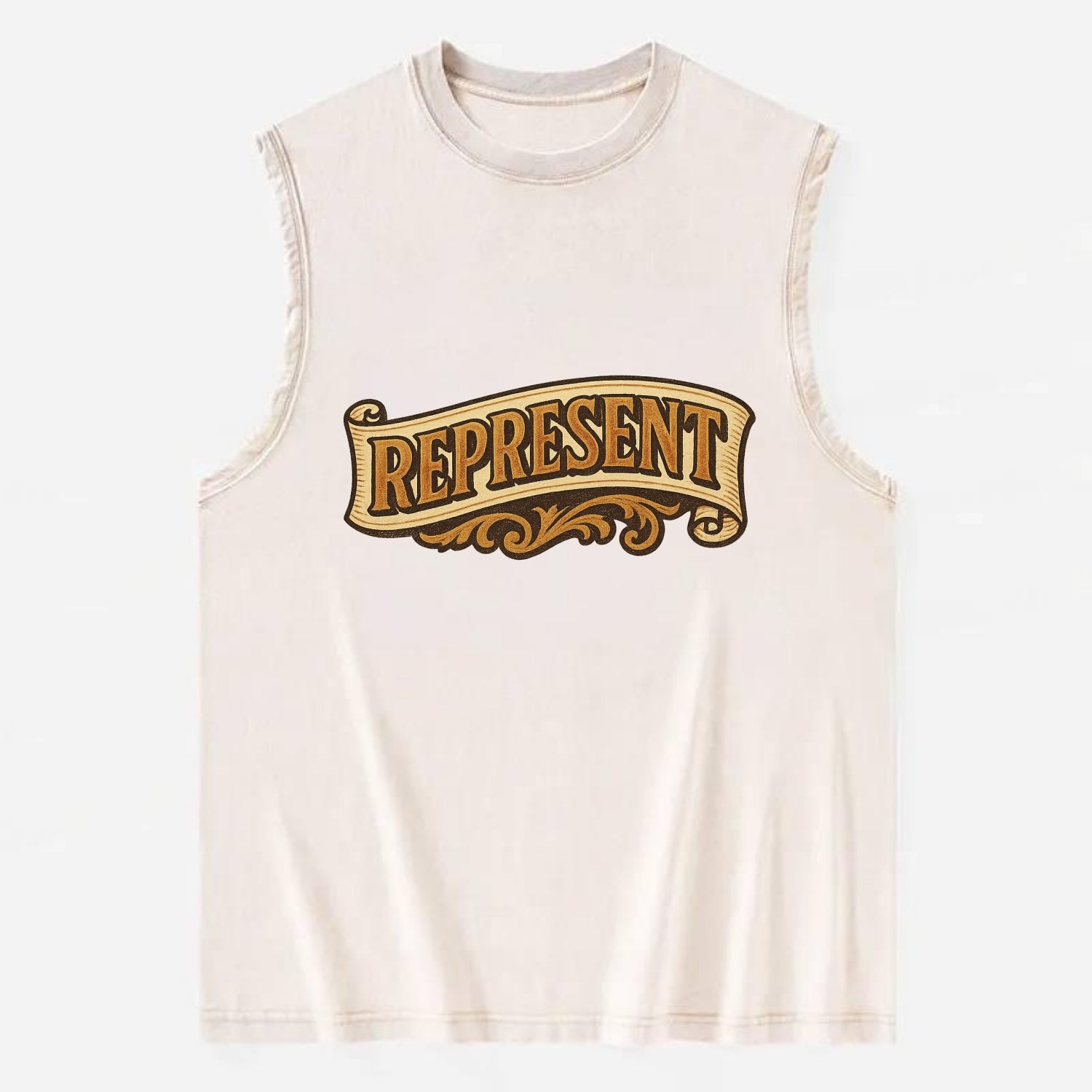 Bold typography design - "REPRESENT" - showing where you from - Vintage Washed Tank - Beige