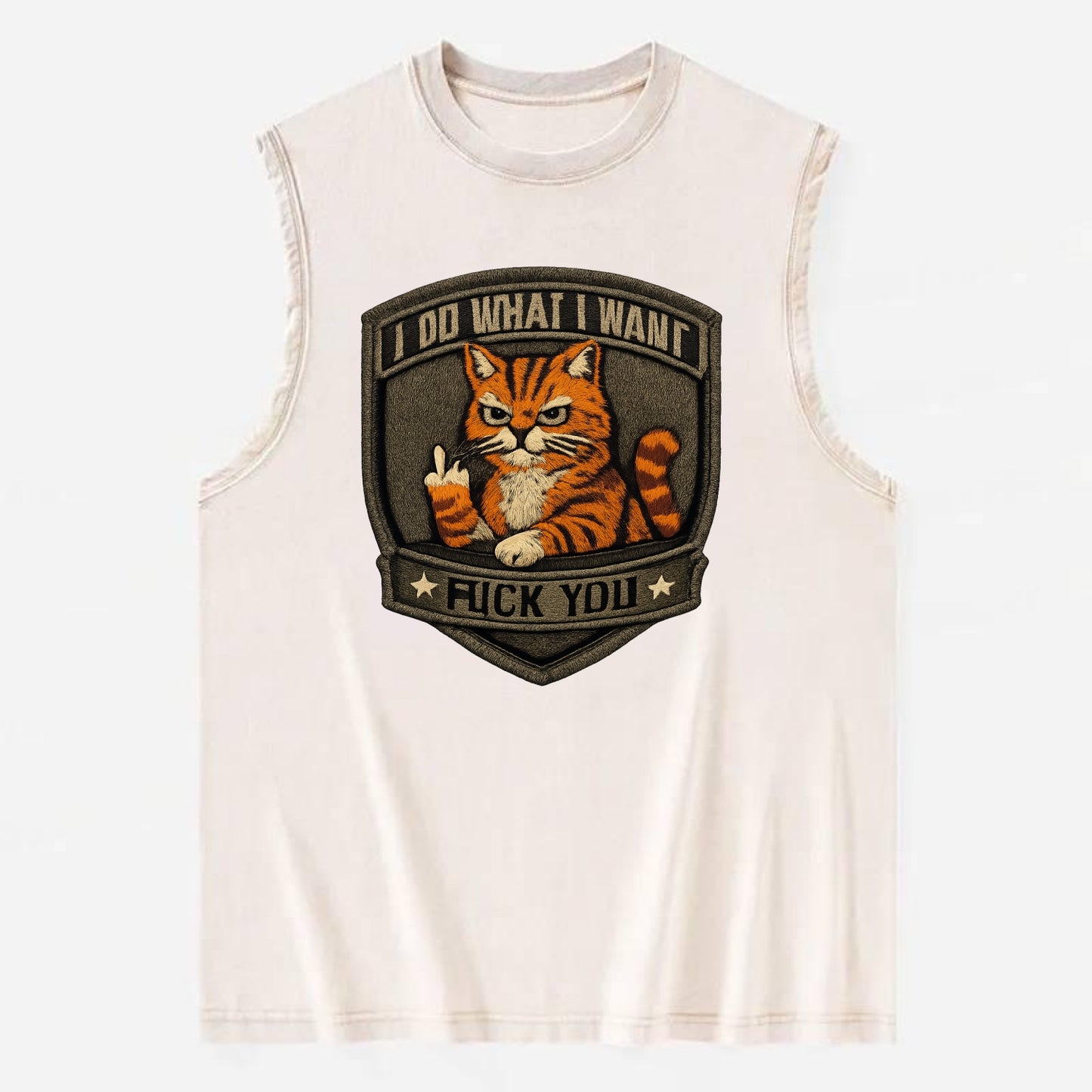 I DO WHAT I WANT CAT - sassy cat in orange , feline attitude - Vintage Washed Tank - Beige
