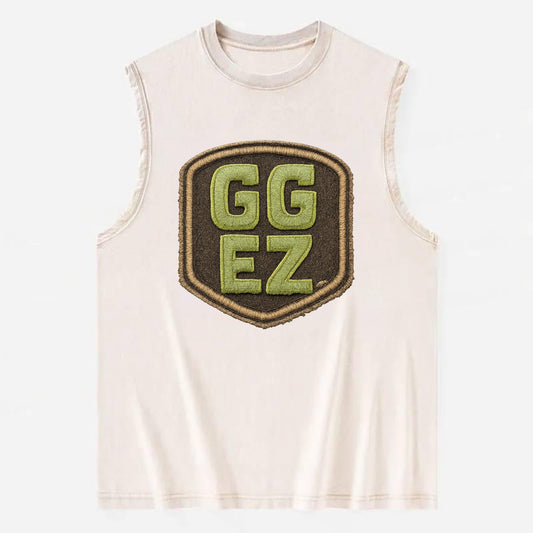 GG EZ - victory text in neon green , easy win - Vintage Washed Tank - Beige