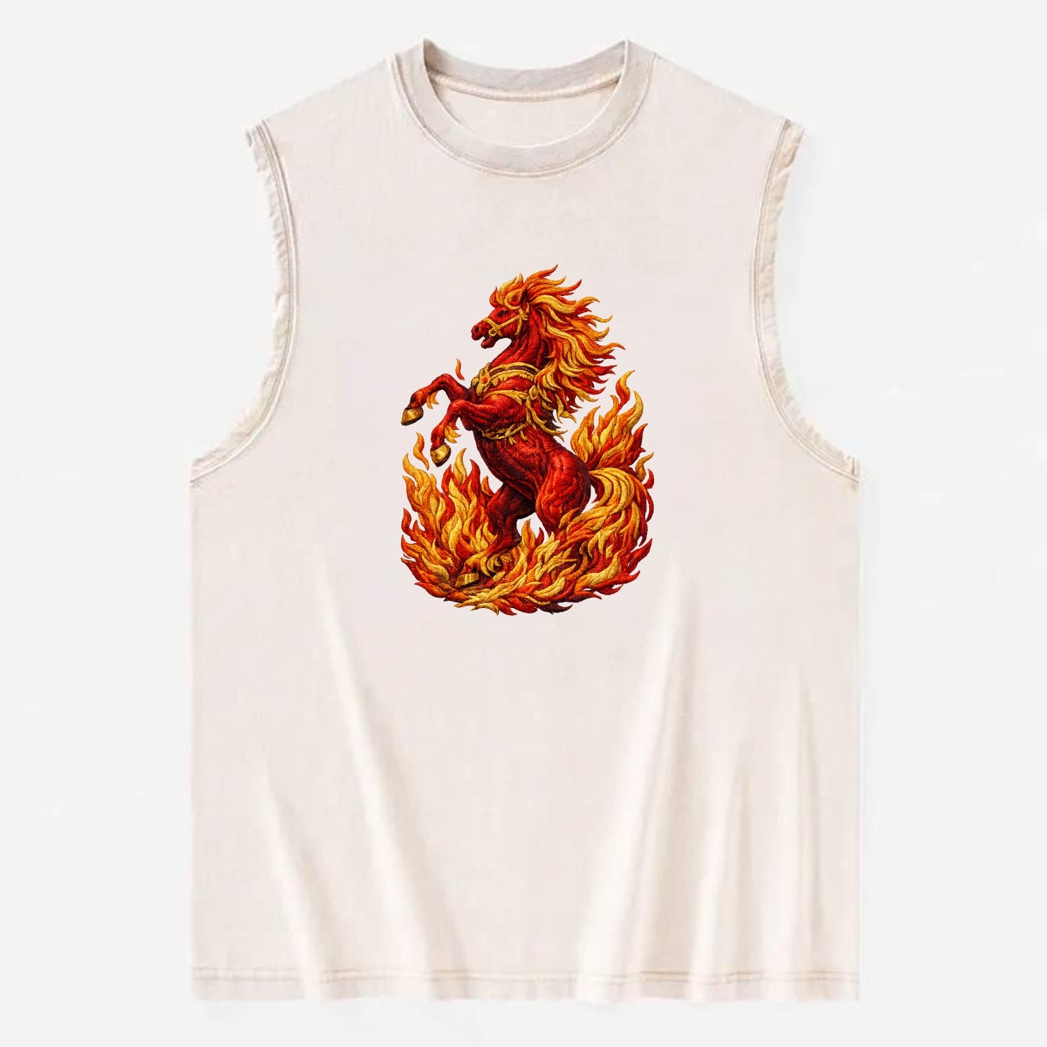 VICTORY BLAZE | Triumphant rearing horse in flames | Achievement celebration - Vintage Washed Tank - Beige