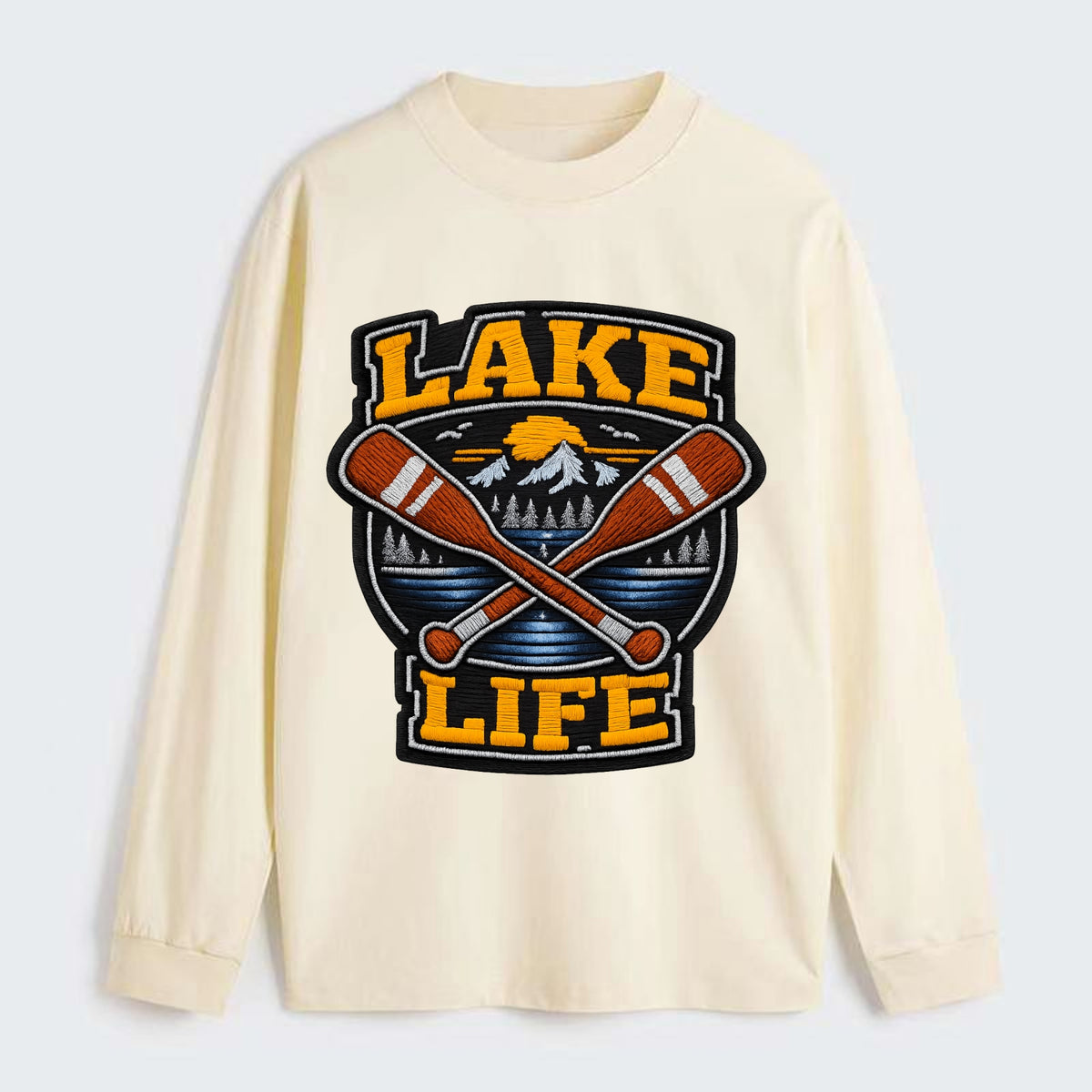 CANOE PADDLE - wooden paddle crossed in brown and cream , lake life - Classic Long Sleeve Shirt - Beige