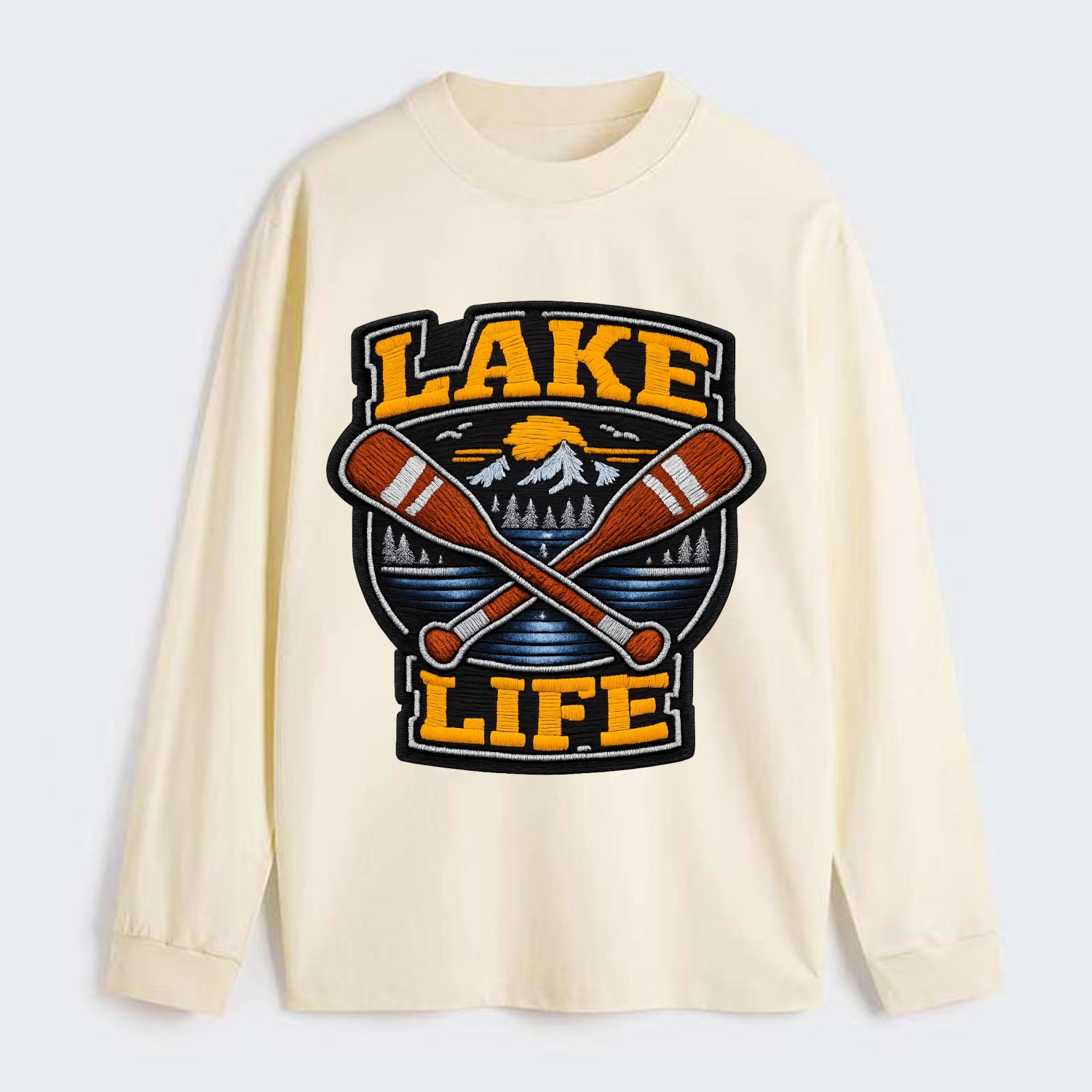 CANOE PADDLE - wooden paddle crossed in brown and cream , lake life - Classic Long Sleeve Shirt - Beige