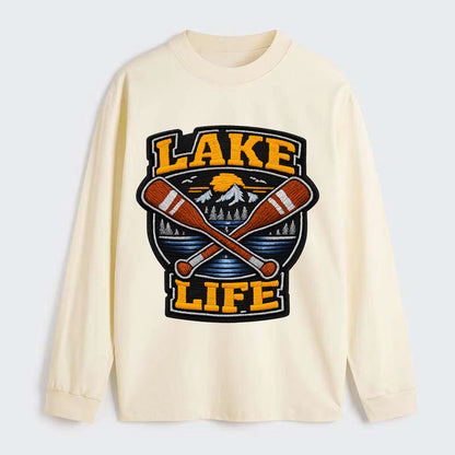 CANOE PADDLE - wooden paddle crossed in brown and cream , lake life - Classic Long Sleeve Shirt - Beige