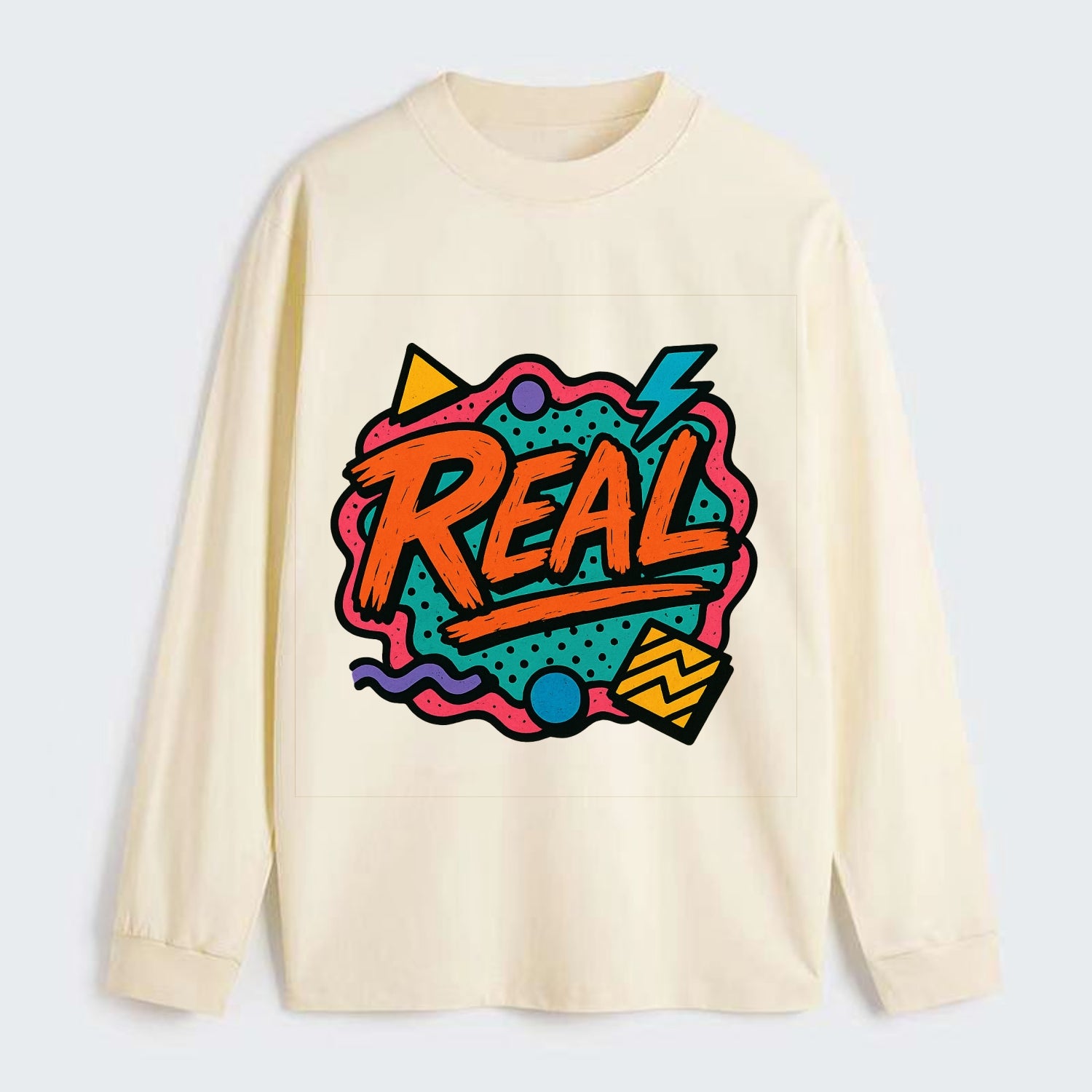 Imperfect brush strokes spelling "Real" - authenticity over perfection, - Classic Long Sleeve Shirt - Beige
