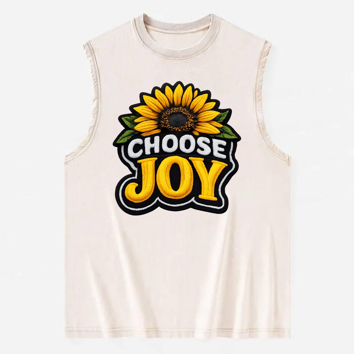 CHOOSE JOY - sunflower with text in yellow , happiness choice - Vintage Washed Tank - Beige