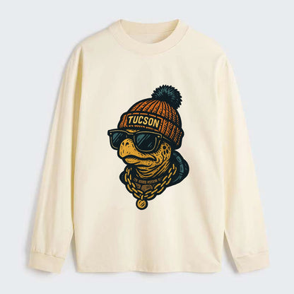 Tucson Desert Tortoise wearing Tucson beanie with pom pom and wayfarer - Classic Long Sleeve Shirt - Beige