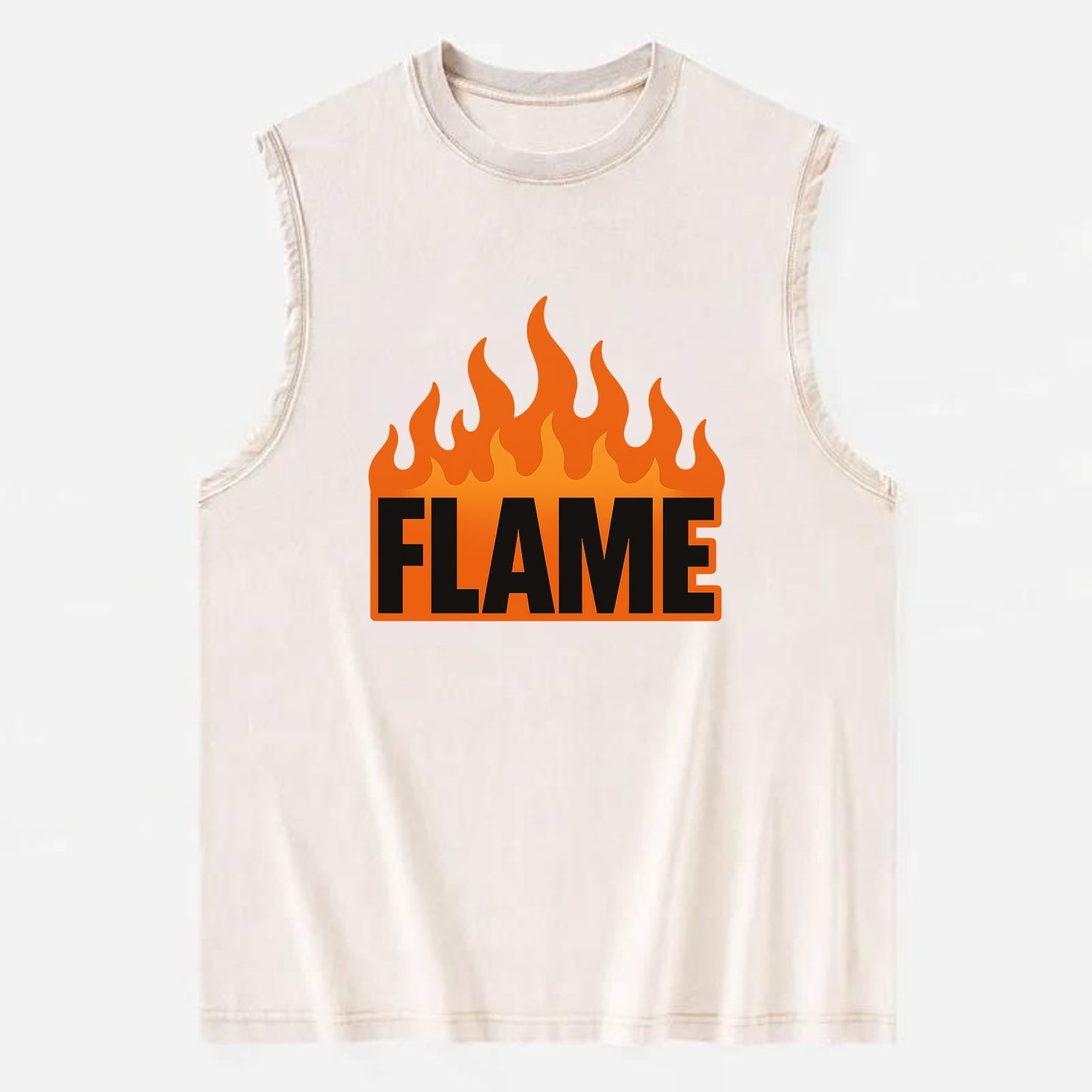 Bold typography design - "FLAME" - burning bright, passionate - Vintage Washed Tank - Beige