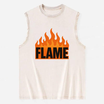 Bold typography design - "FLAME" - burning bright, passionate - Vintage Washed Tank - Beige