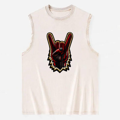 ROCK HAND HORNS - devil horns hand gesture in black and red , metal music - Vintage Washed Tank - Beige