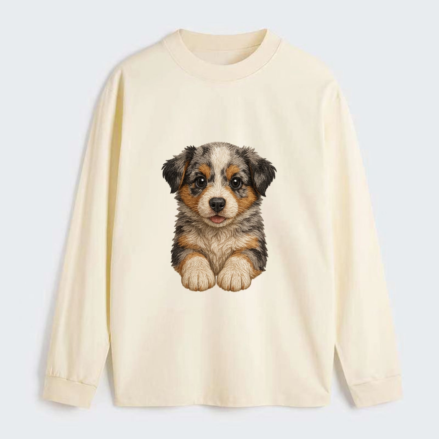 Baby Australian Shepherd Puppy - merle coat, bright eyes, fluffy, - Classic Long Sleeve Shirt - Beige