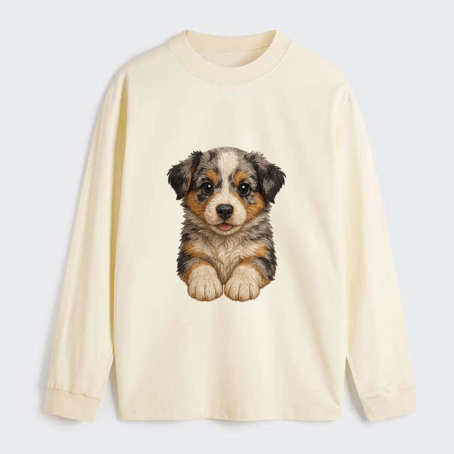 Baby Australian Shepherd Puppy - merle coat, bright eyes, fluffy, - Classic Long Sleeve Shirt - Beige