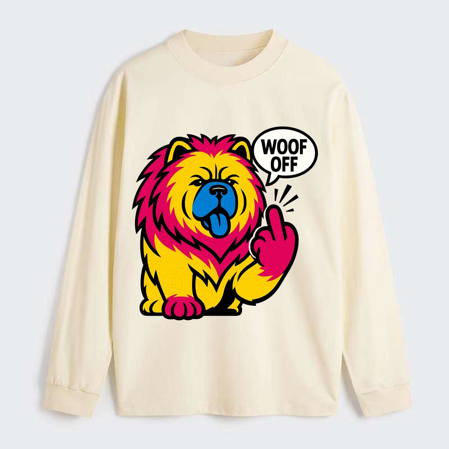 Chow Chow with lion mane and blue-black tongue, fluffy dignified paw up - Classic Long Sleeve Shirt - Beige