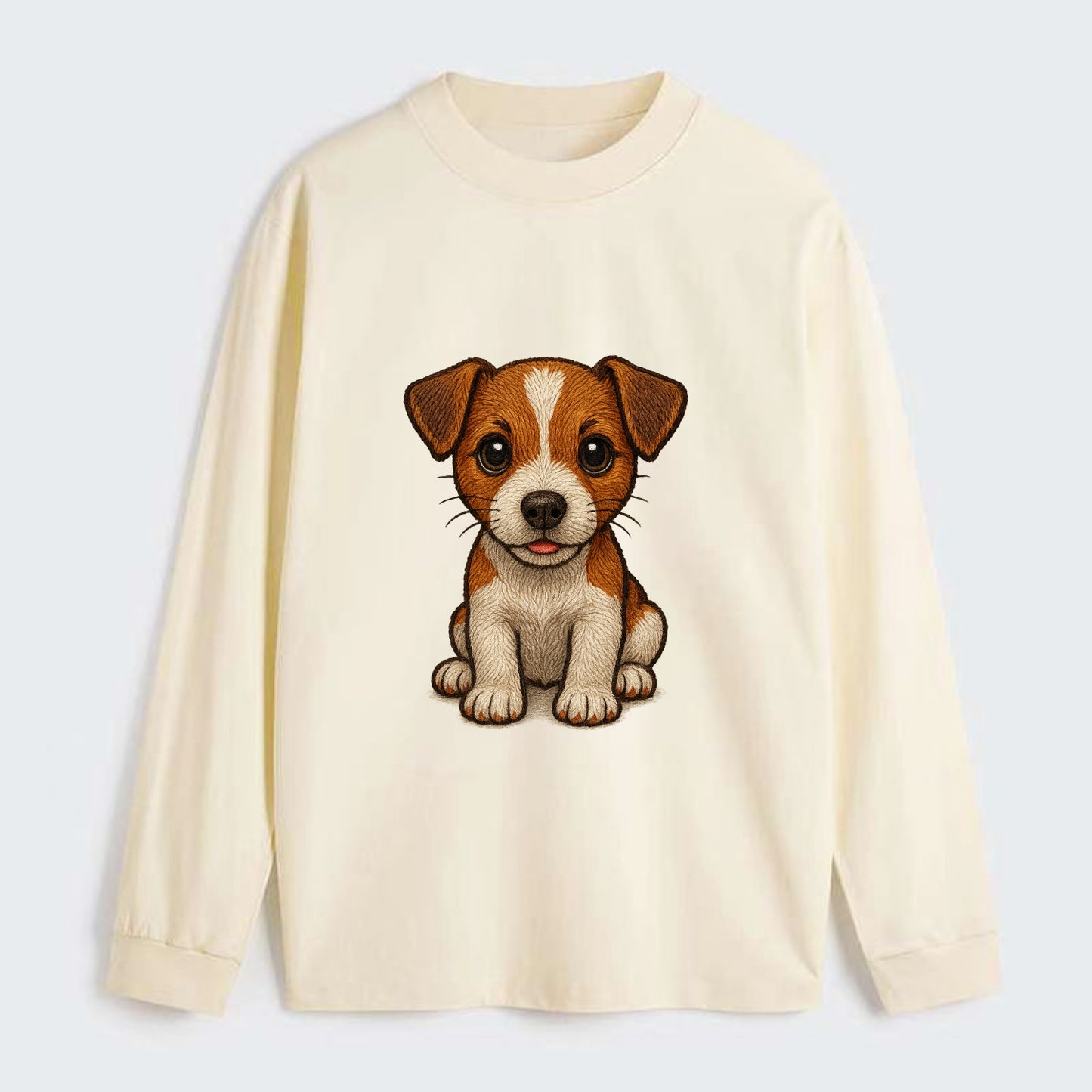 Baby Jack Russell Terrier Puppy - white with markings, alert ears, - Classic Long Sleeve Shirt - Beige