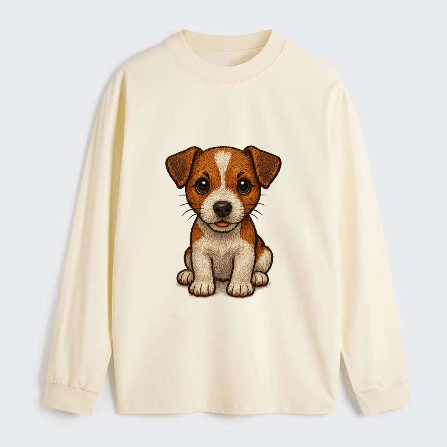 Baby Jack Russell Terrier Puppy - white with markings, alert ears, - Classic Long Sleeve Shirt - Beige