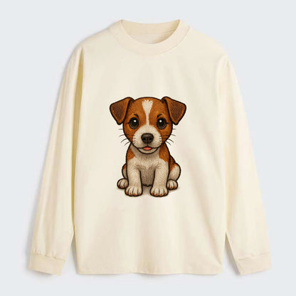 Baby Jack Russell Terrier Puppy - white with markings, alert ears, - Classic Long Sleeve Shirt - Beige