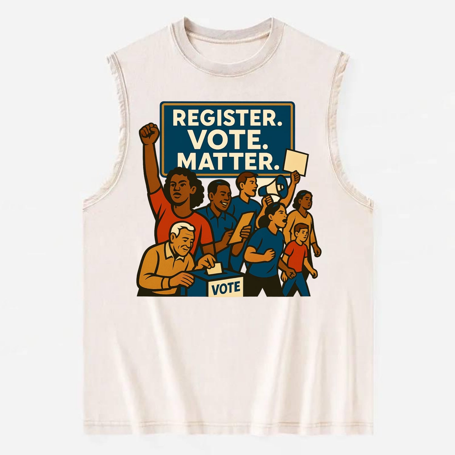 Voter registration drive bringing community together - "Register. Vote. - Vintage Washed Tank - Beige