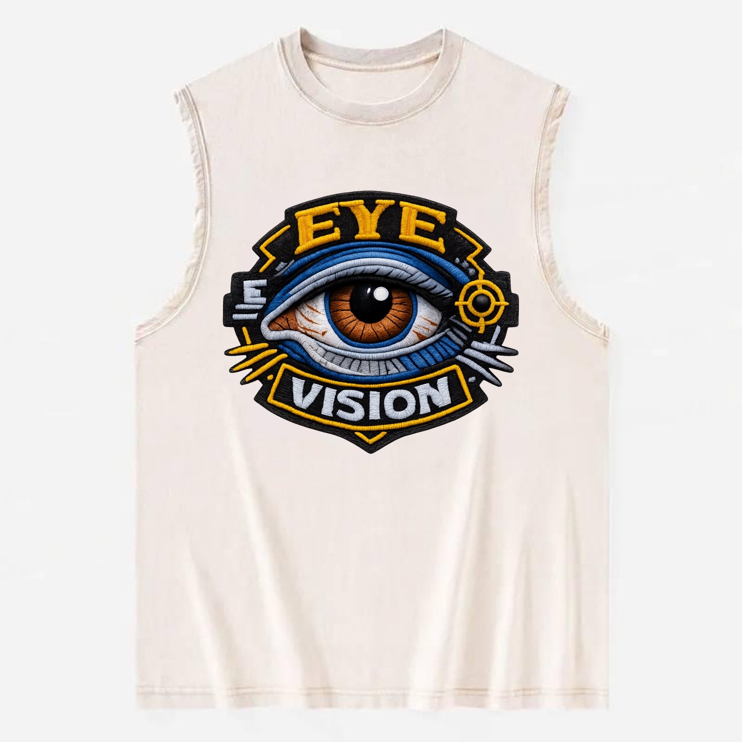EYE VISION - anatomical eye in blue and brown , optometry - Vintage Washed Tank - Beige