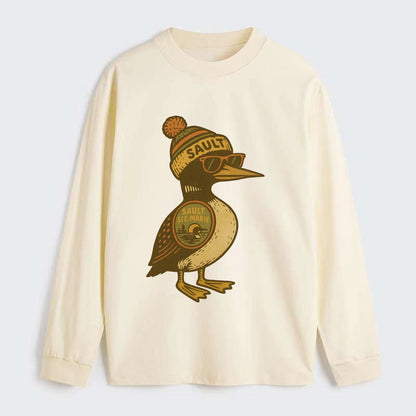 Sault Ste Marie Loon wearing Sault beani - Classic Long Sleeve Shirt - Beige