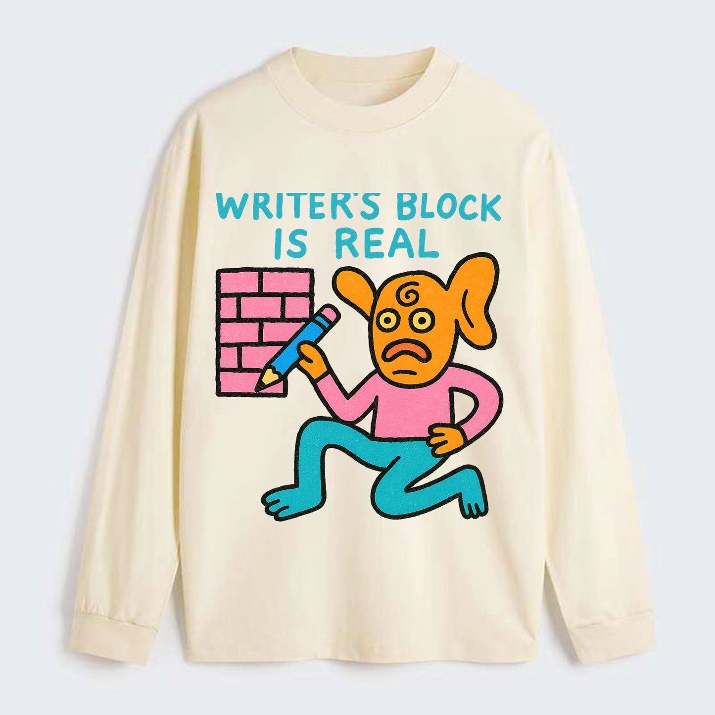 WRITERS BLOCK IS REAL | Brick wall with pencil - Classic Long Sleeve Shirt - Beige