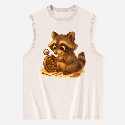 Raccoon tinkering with a steampunk pocket watch using tiny brass tools - Vintage Washed Tank - Beige