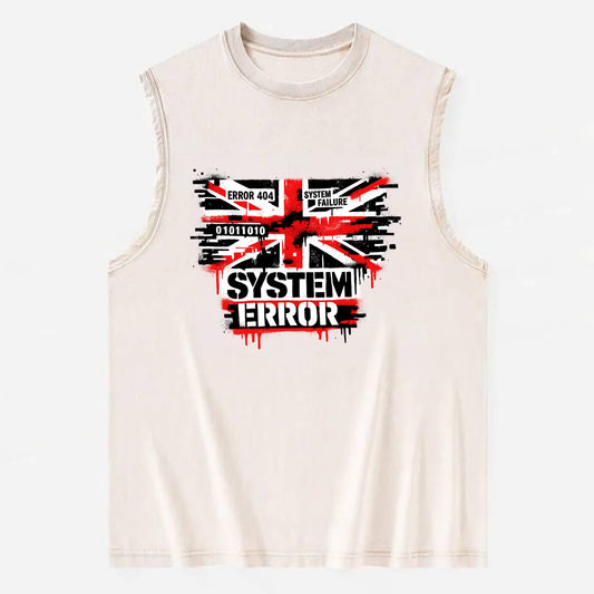 SYSTEM ERROR | Glitch Union Jack pattern | Digital corruption effect | Error - Vintage Washed Tank - Beige