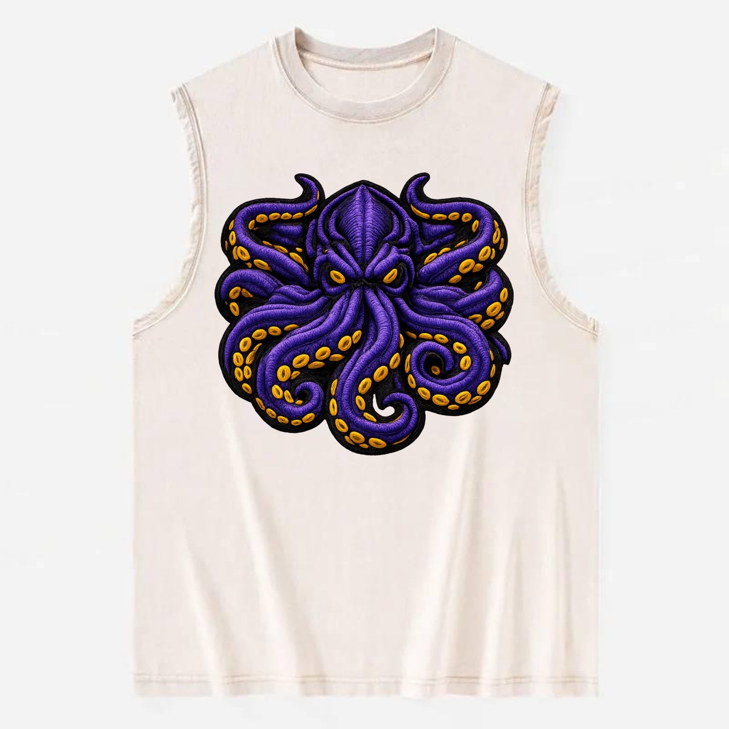 KRAKEN TENTACLES - sea monster in purple and black , deep sea - Vintage Washed Tank - Beige