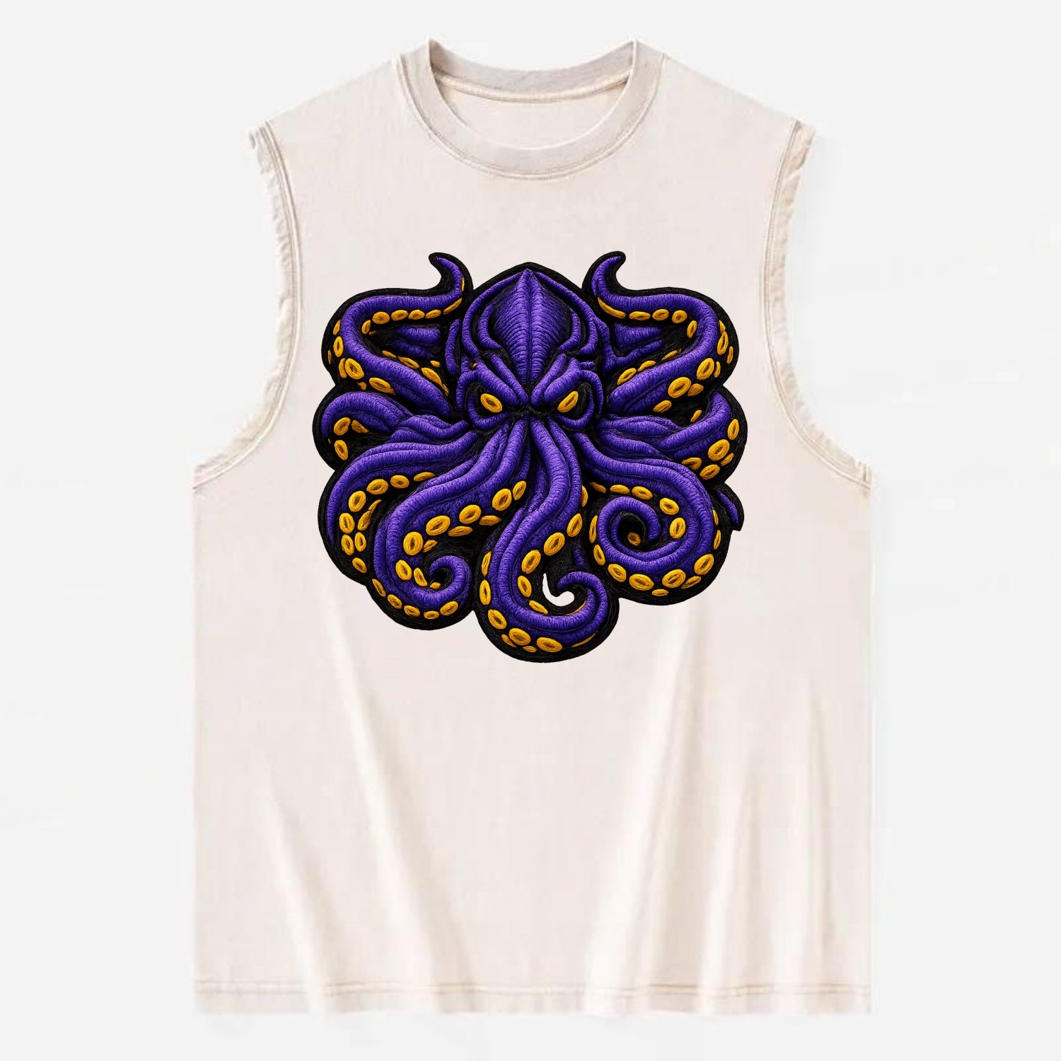 KRAKEN TENTACLES - sea monster in purple and black , deep sea - Vintage Washed Tank - Beige