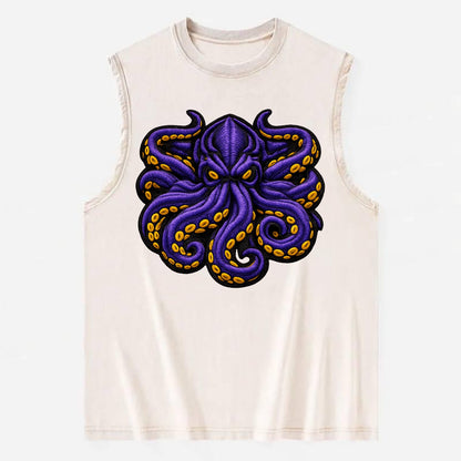 KRAKEN TENTACLES - sea monster in purple and black , deep sea - Vintage Washed Tank - Beige