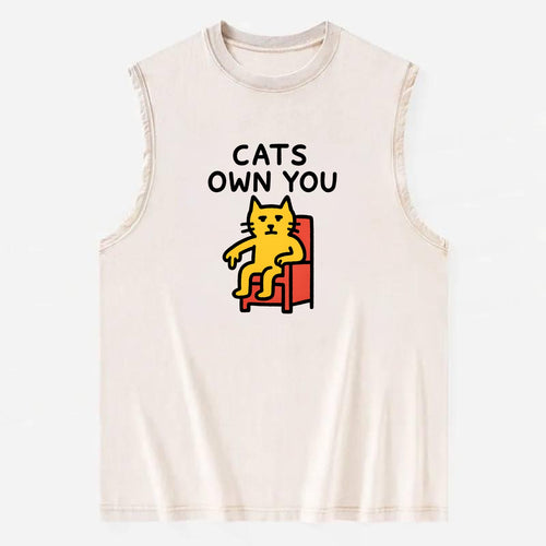 CATS OWN YOU | Cat on throne pointing down - Vintage Washed Tank