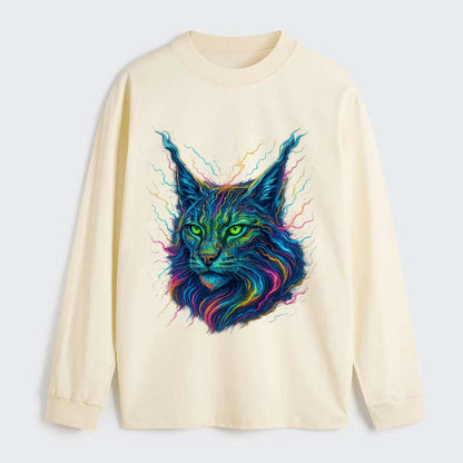 Wild lynx with ear tufts transforming into liquid mercury flows, silver - Classic Long Sleeve Shirt - Beige