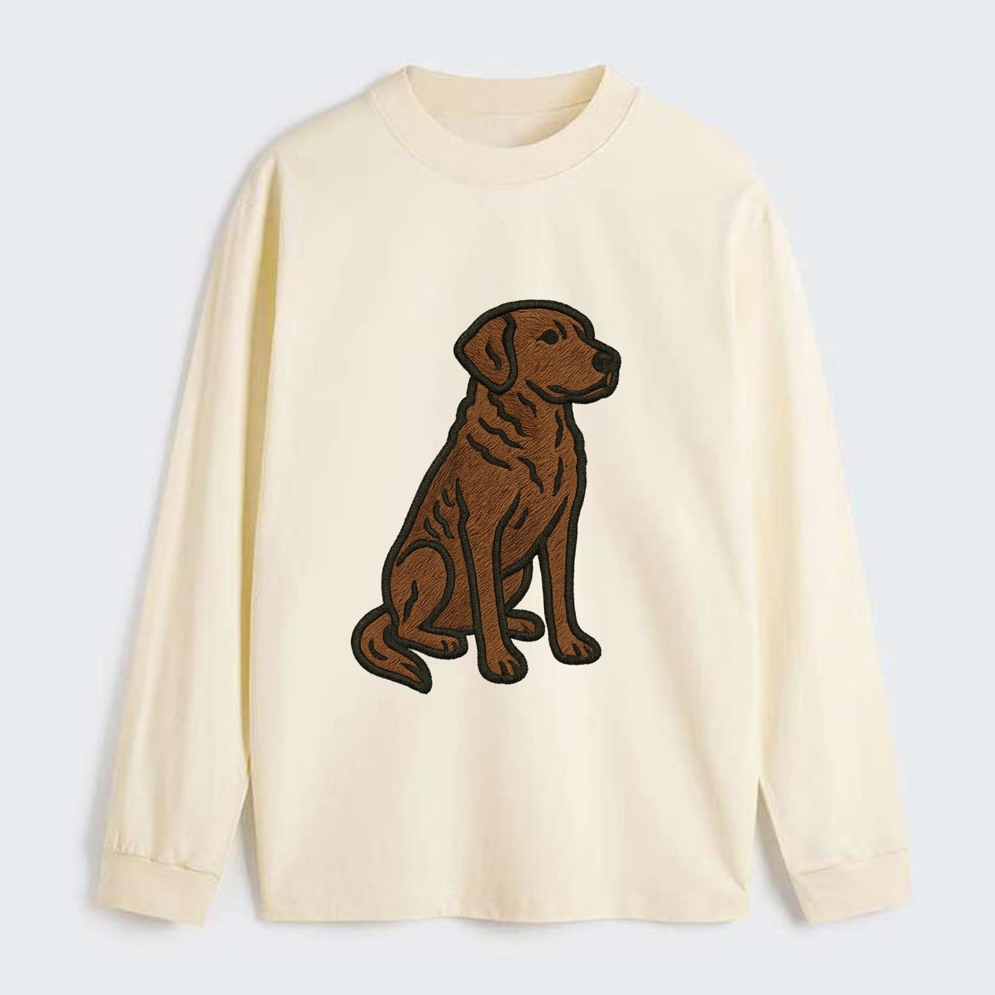 Chesapeake Bay Retriever - Brown wavy coat embroidered sitting pose - Classic Long Sleeve Shirt - Beige