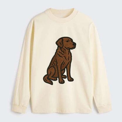 Chesapeake Bay Retriever - Brown wavy coat embroidered sitting pose - Classic Long Sleeve Shirt - Beige