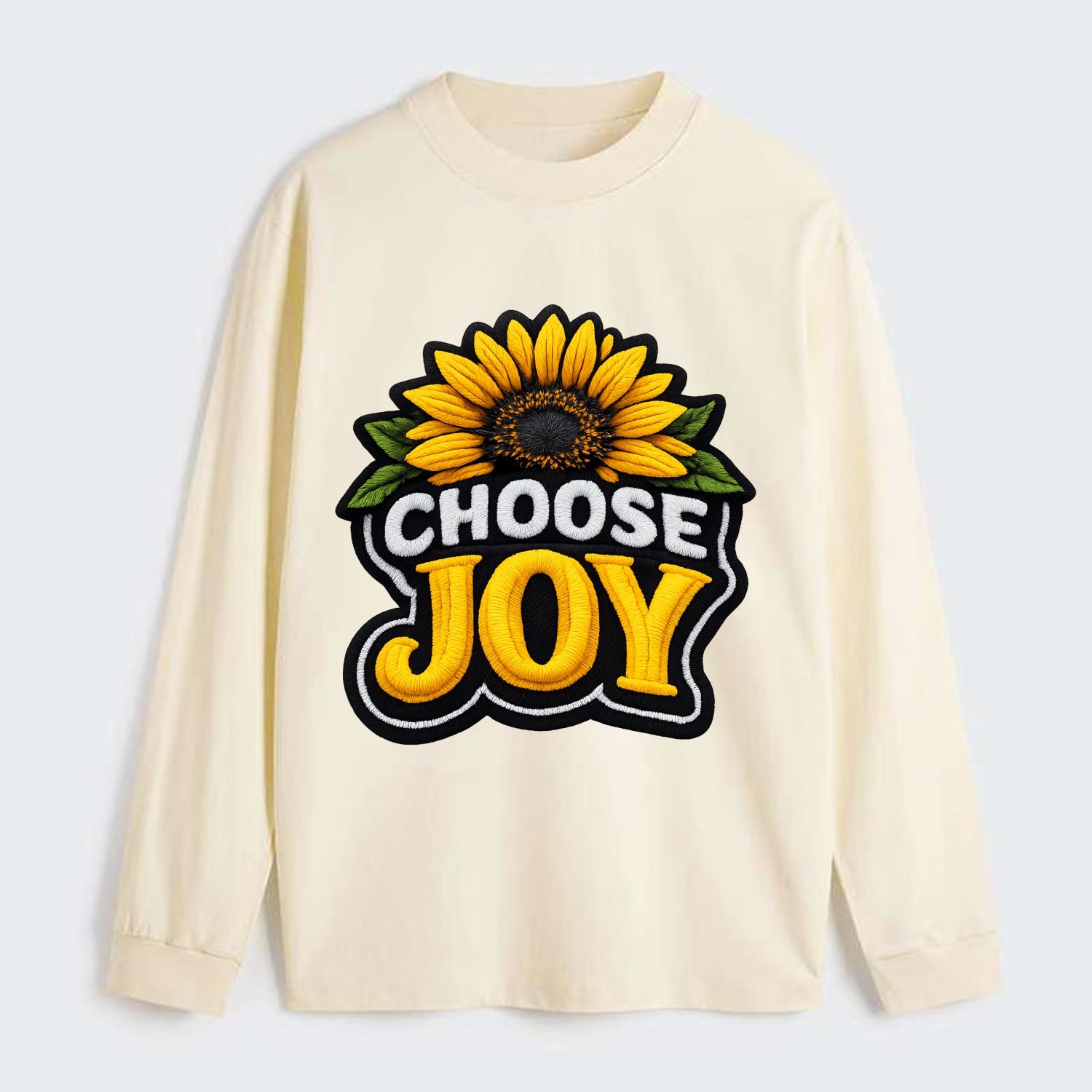 CHOOSE JOY - sunflower with text in yellow , happiness choice - Classic Long Sleeve Shirt - Beige