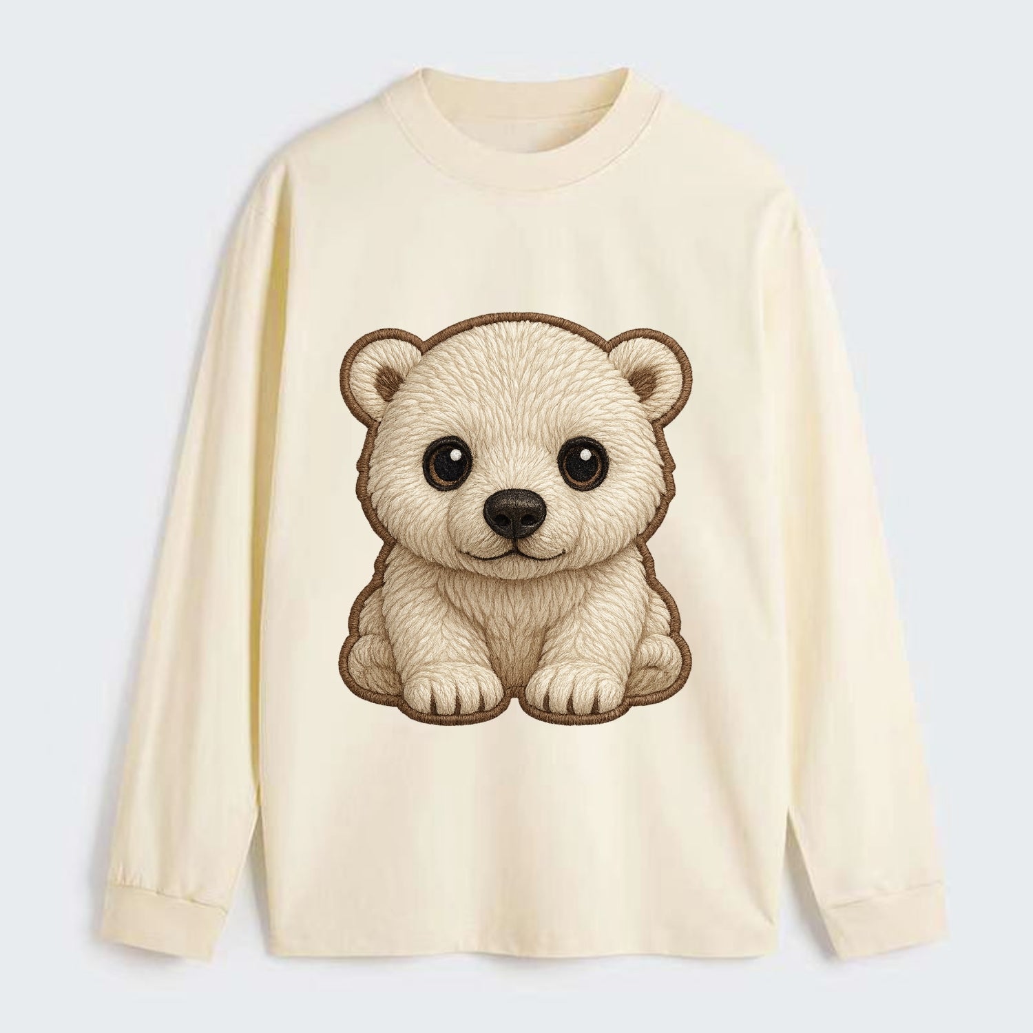 Baby Polar Bear Cub - white fluffy, black nose, dark curious eyes, - Classic Long Sleeve Shirt - Beige